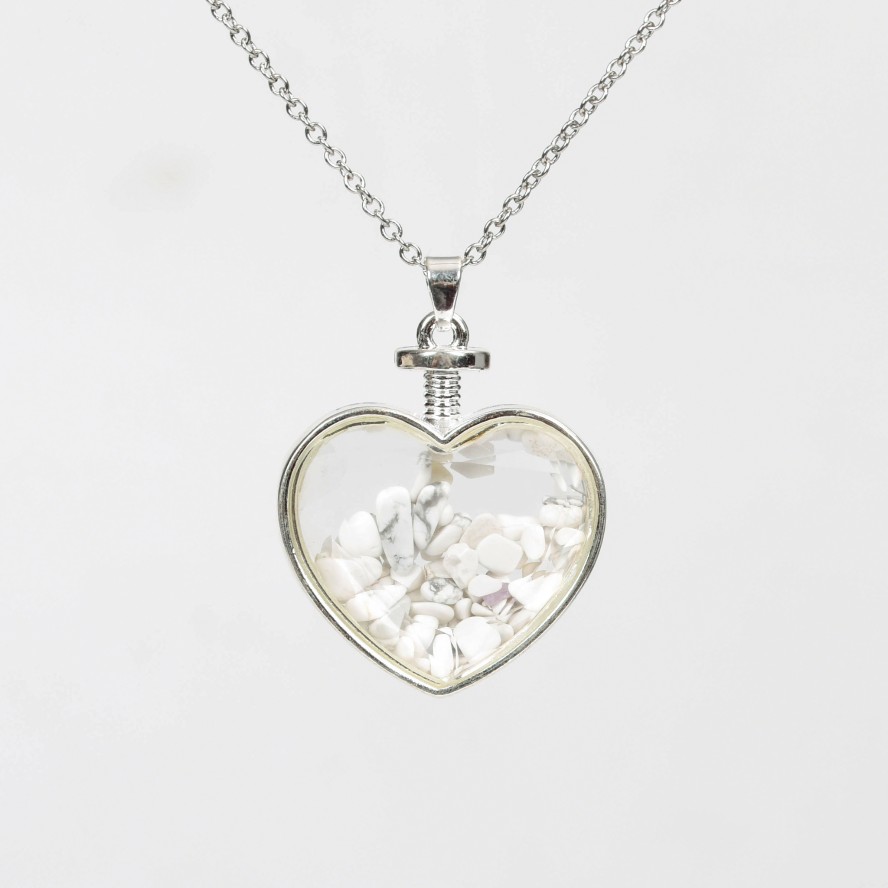 Crystal Chips In Heart Glass Pendant Necklace